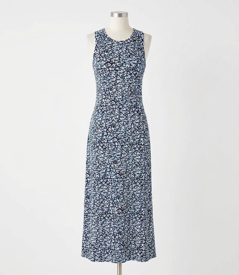 NEW KAREN KANE sleeveless side slit midi dress in blue